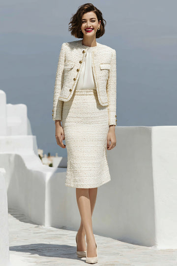 Ivory Bodycon 2-Piece Round Neck Work Dress